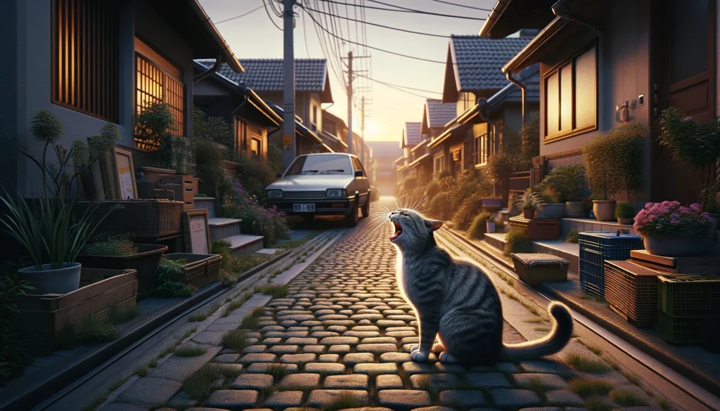 住宅街で鳴く猫