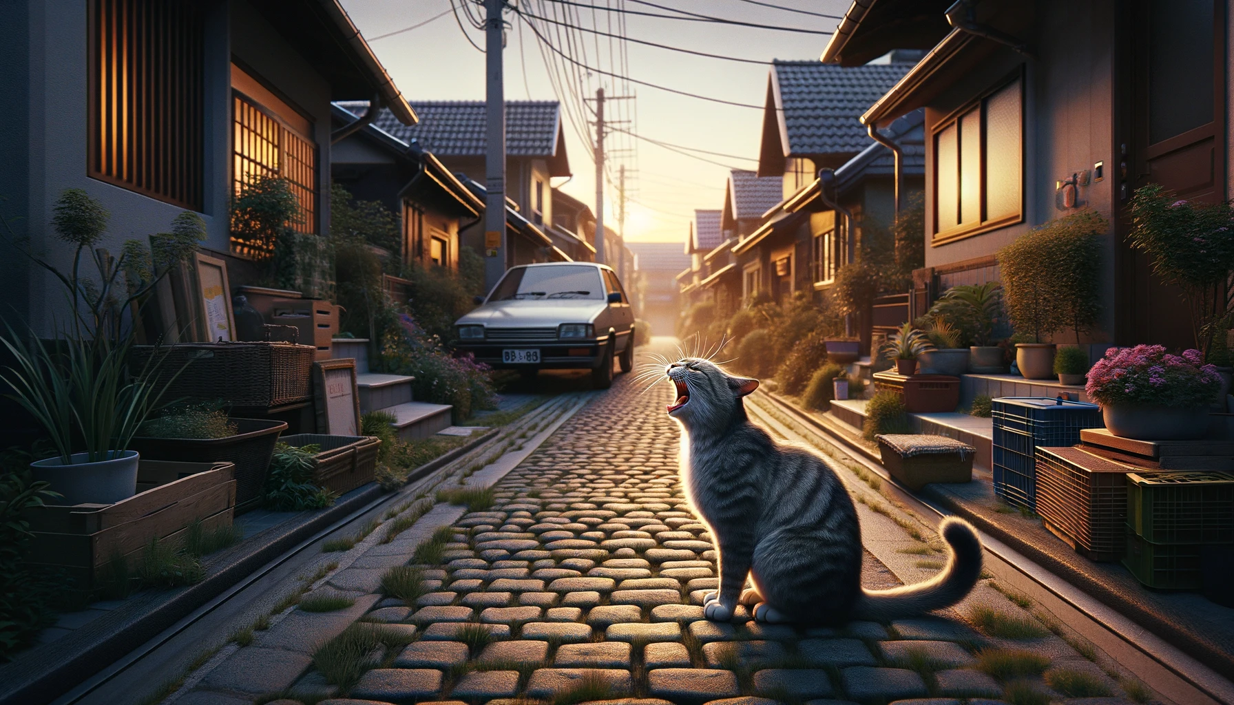 住宅街で鳴く猫