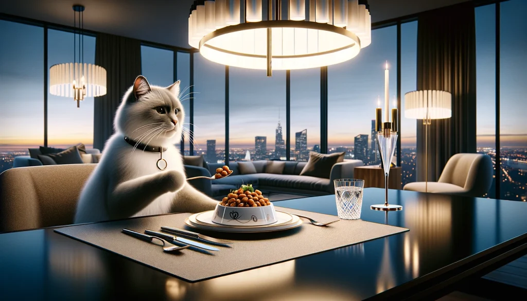 高級ペットフードを食べる猫